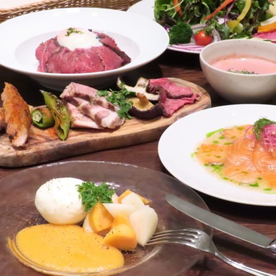 Green petit rich course including charcoal-grilled meat, carpaccio, caprese, etc. 3,800 yen (4,180 yen including tax)