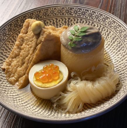 We are proud of our special soup stock! Oden and drink set 1,650 yen (tax included)