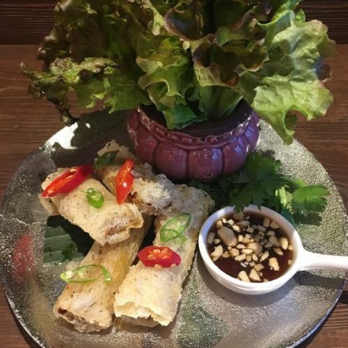 Saigon-style fried pork spring rolls with fresh vegetables ~