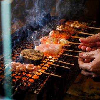 Torigokoro's Classic Yakitori: All-You-Can-Eat 48-Item Grilled Yakitori Course (3-Hour All-You-Can-Drink 2,700 Yen)