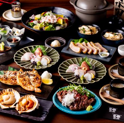 『極炉端コース』鮮魚五種とのどぐろ・牛タン炭火焼,鯛の土鍋飯等 全10品◆2H飲み放題付10,000円