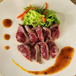 Beef skirt steak ~ with shariapin mango sauce ~