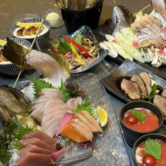 期間限定！【特別海鮮コース】姿盛り刺身盛合せや真鯛しゃぶしゃぶなど料理7品120分飲み放題