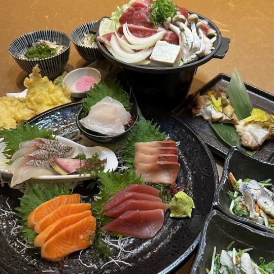 【魚吉コース】刺身五点盛合せ・白老牛陶板など料理6品120分飲み放題