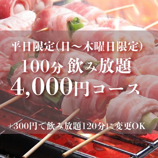 【日～木限定】(～12月19日迄)HARUTOの串盛含お得な平日宴会4000円コース100分飲放付