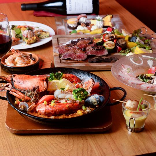 [All-you-can-drink included! Luxury course of lobster paella and Japanese black beef (reservation required) for 2 people ~