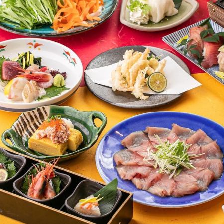【郷土コース】鮮魚3種盛りに特製出汁の鶏釜めしや佐渡産ブリしゃぶ 3時間飲み放題 7品 4,500円