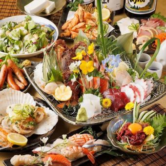 [Great for entertaining or parties] "Akari Specialty Course" with 3 hours of all-you-can-drink including horse sashimi and seafood, 4,980 yen ⇒ 3,980 yen {Total of 10 dishes}