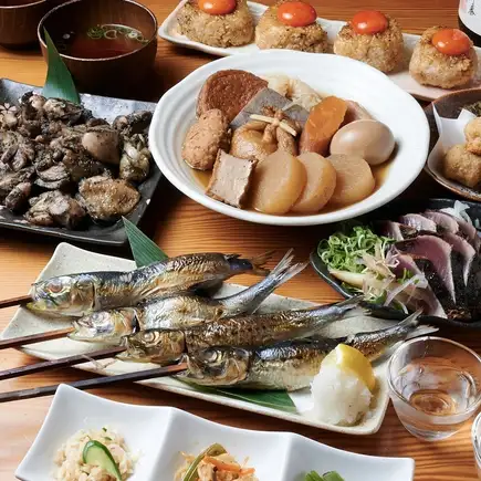 当店一番人気!!かつお藁焼き,おでん,大トロいわし,鶏もも炭火炙りなど料理8品5000円→4000円!