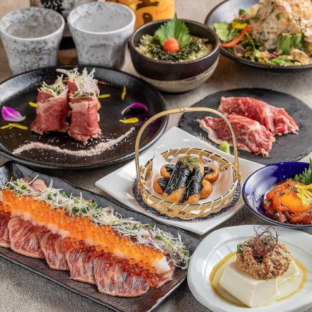 【特色肉类套餐】豪华烤黑毛和牛和肉类寿司。3小时无限畅饮8道菜5000日元