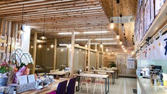 明るい店内で新鮮なお料理をお召し上がりください！