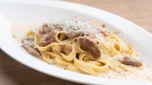 Tagliatelle Italian porcini and aged pancetta cream sauce