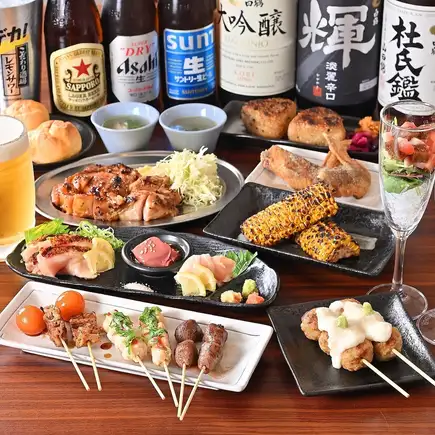 選べるタレの名物もも焼き、季節の焼き野菜と焼鳥コース