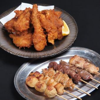 Deep fried chicken half and 6 skewers of your choice set