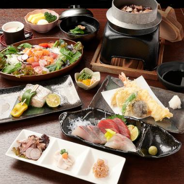 【水仙コース】お造り・季節の焼き魚・天ぷら・選べる釜飯など絶品料理◎全8品★4500円(税込)