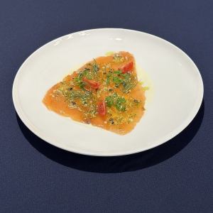 Marinated Norwegian salmon with red caviar vinaigrette