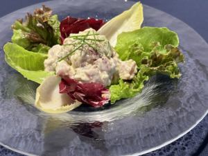 Tuna and avocado tartare, horseradish, soy sauce-flavored mayonnaise