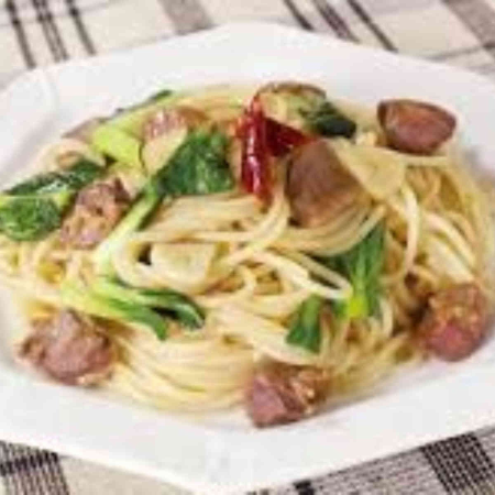 砂肝ライムのペペロンチーノ