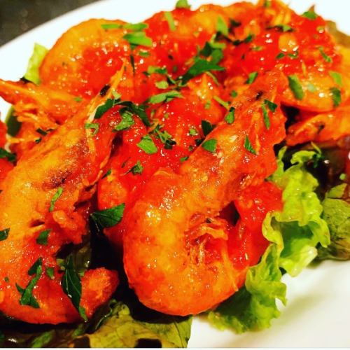 River shrimp fritto with arrabbiata sauce