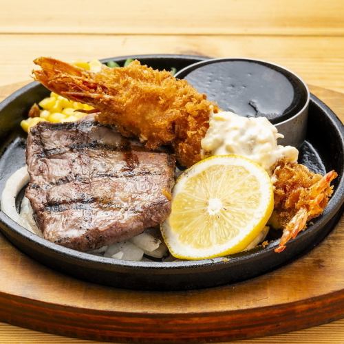 炭焼ロックステーキ(100g)＆海老フライ