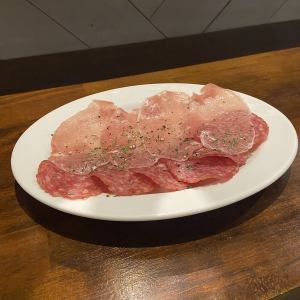 Assortment of raw ham and salami