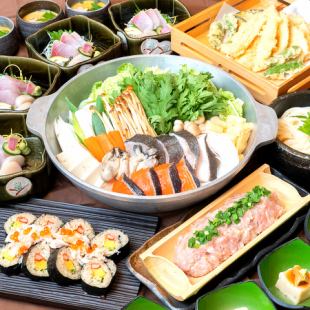 Enjoy seafood chanko nabe and seasonal sashimi in the [Hot Pot Course] with all-you-can-drink for 5,500 yen (tax included)