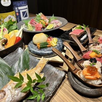 [Shunsai Nora Course] 7 dishes including seafood beach grill/charcoal grilled domestic wagyu beef/saji sushi etc. + 2 hours all-you-can-drink 6500 yen → 6000 yen