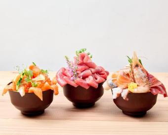 卓上のQRコードから注文できる海鮮丼3種