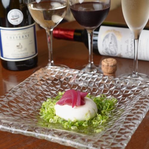 Burrata Cheese Chilled Tofu Style with Agrodolce and Green Onions