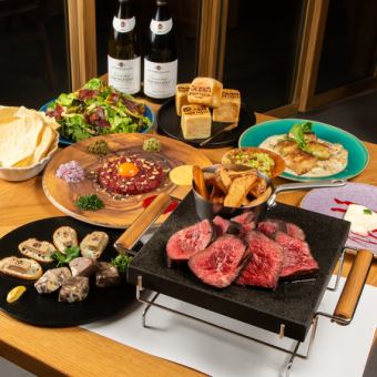 【フリーフローランチ】塊肉ステーキ/馬肉のタルタルなど全6品 +120分飲み放題