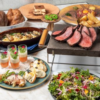 【忘年会/3時間飲み放題コース】塊肉ステーキ×ビストロ定番料理全7品 (平日限定)