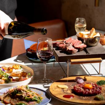 【フリーフローランチ】塊肉ステーキ/馬肉のタルタルなど全6品 + 120分飲み放題