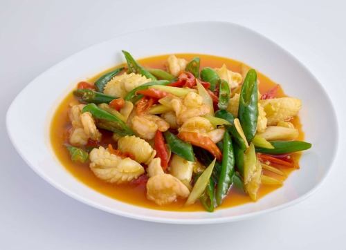 小炒墨魚蝦/重慶風、海老とイカのピリ辛炒め