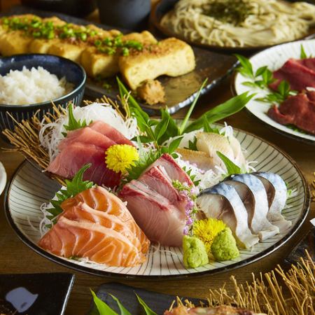 【満喫コース】お造り2種盛りに豚肉の豚骨しゃぶしゃぶ◎ 2.5時間飲み放題 8品 3,500円
