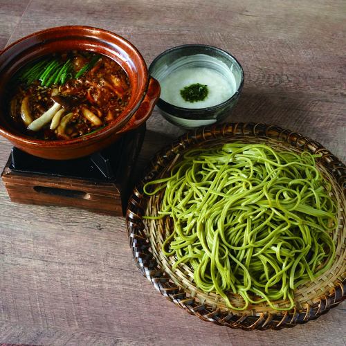 きのことろろ熱つけ抹茶そば