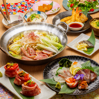 [Recommended] 14 dishes including grilled Miyazaki beef, marbled horse sashimi, hot pot, etc. / Hot pot included ◆ 3 hours all-you-can-drink with draft beer "Specialty Course" 5,000 yen