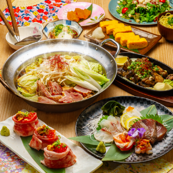 [Superb] 16 dishes in total including motsunabe, 4 types of straw-grilled dishes, braised black pork, etc. / Hotpot included ◆ 3 hours of all-you-can-drink with draft beer "Top-class course" 8,000 yen