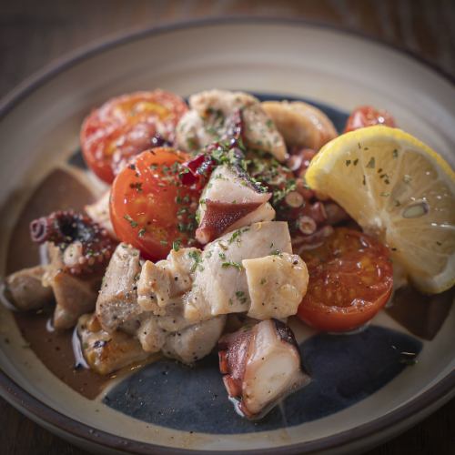 たこと鶏肉のレモンオイル焼き