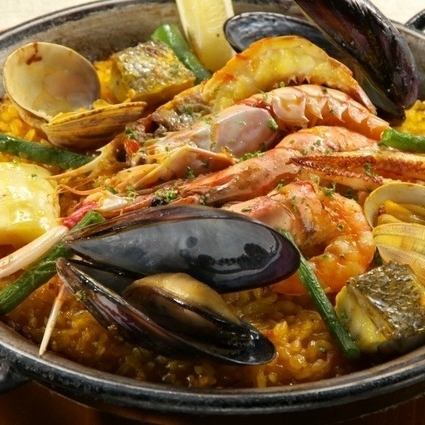 Paella with plenty of seafood