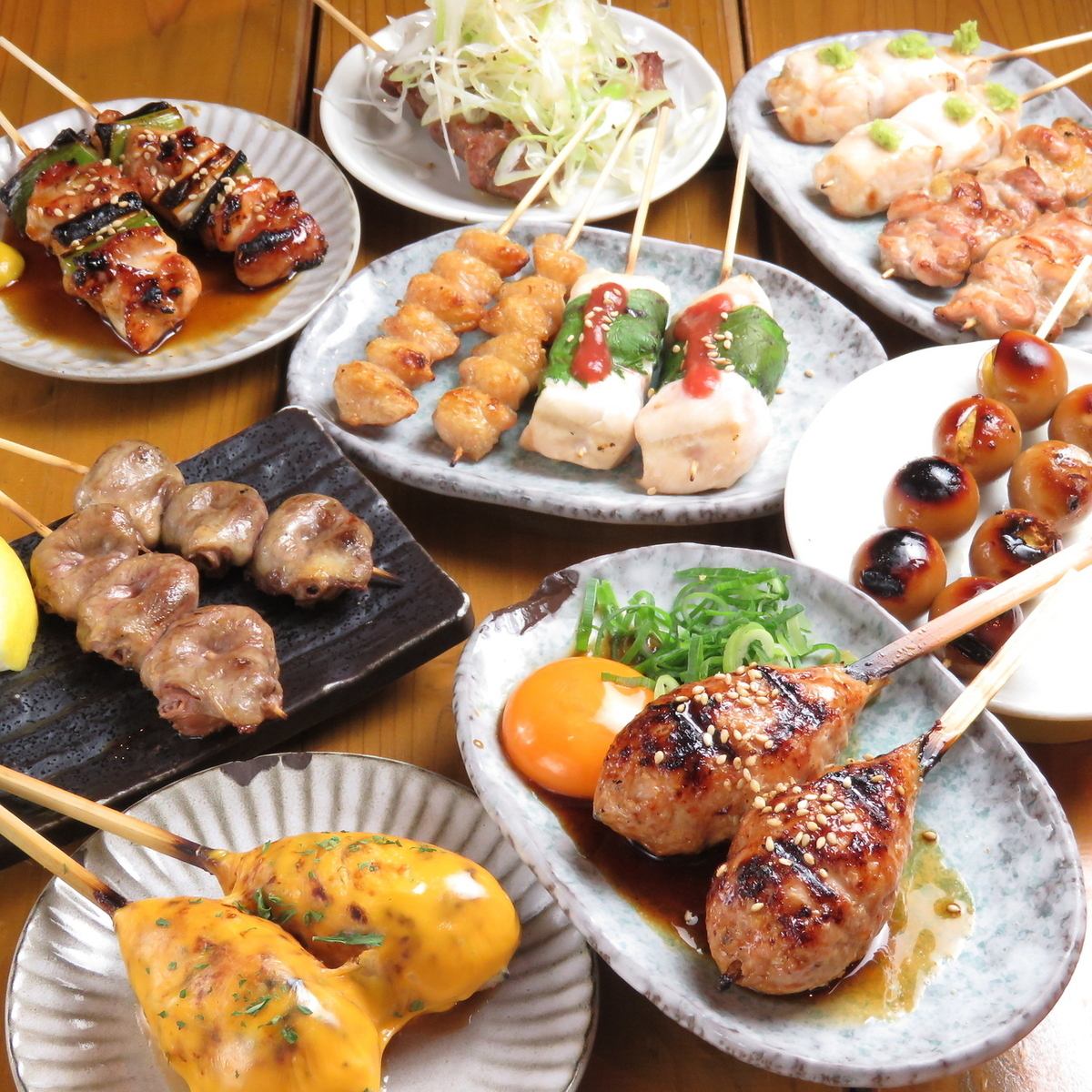 Made with Kishu Umedori and Tajima Ajidori chicken! Yakitori grilled over binchotan charcoal is delicious!