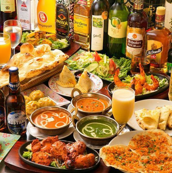 120 minutes all-you-can-drink with raw & all-you-can-eat 10 dishes including chicken tikka, curry, and naan [Asian course]