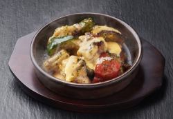 Chicken and vegetable basil cheese grill