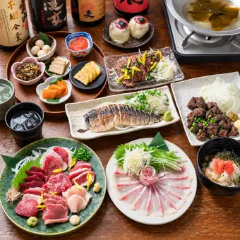 【含2小时畅饮】九州19道菜式拼盘，包含马肉刺身、鸡肉刺身和内脏火锅 8000日元 → 使用优惠券7000日元（含税）