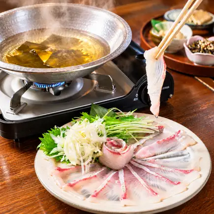 【2時間飲放付】カンパチしゃぶしゃぶ他19品目くすおコース 8000円→クーポンで7000円(税込)