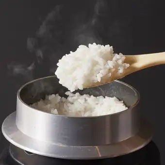 Rice cooked in a pot