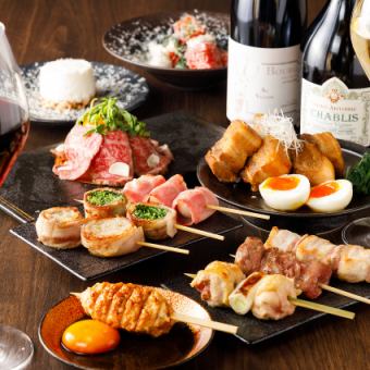 【2H飲み放題付】サラダや鮮魚のカルパッチョ、焼き鳥串、出汁巻き卵、〆など9品5500円(税込)