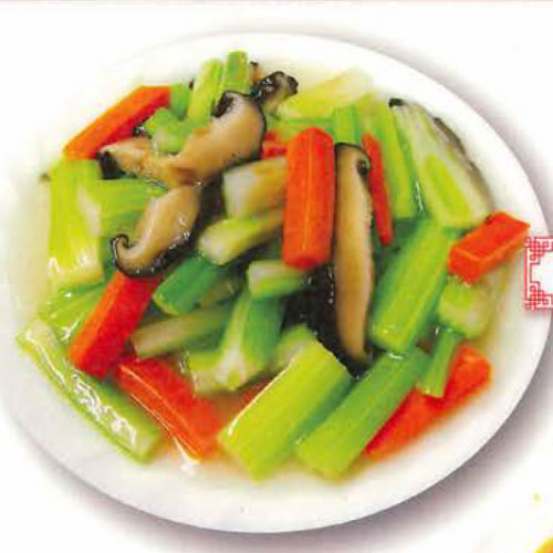 牡蠣炒生菜/炒芹菜、香菇和胡蘿蔔