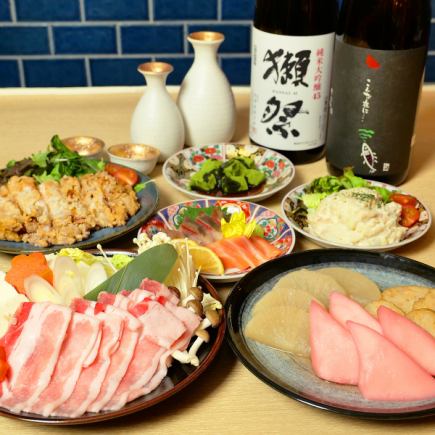 【2.5時間飲み放題付】豚しゃぶ、刺身、おでん盛り合わせ!!『長野名物堪能コース』全8品3500円