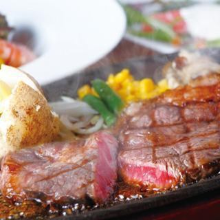 Charcoal-grilled sirloin steak course