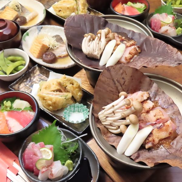 精選時令人氣菜單的【懷石套餐】，享受特別的時光吧！4,950日元（含稅）+1,650日元（含稅）含120分鐘無限暢飲。